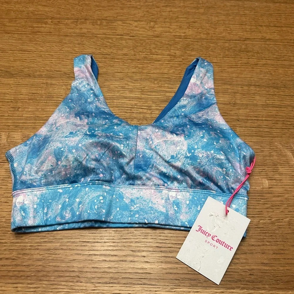 Juicy Couture NWT Twist back removable pads vneck sports bra Aurora Print sz M - Picture 9 of 12